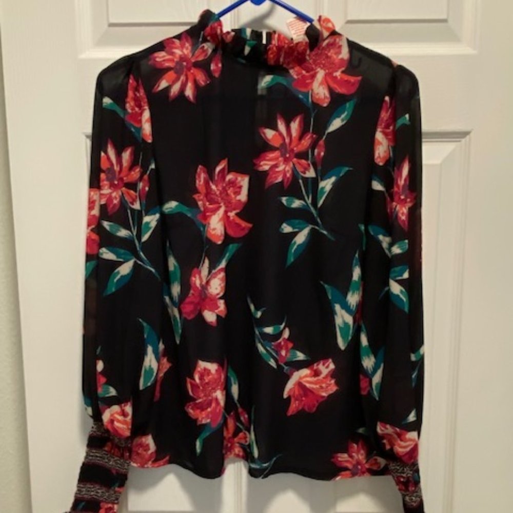 New Flying Tomato Women Boho Sheer Long Sleeve Floral  Blouse size S
